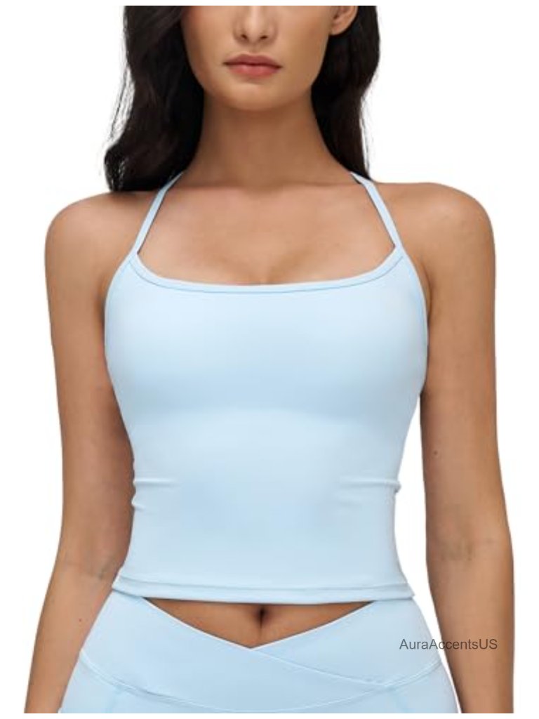 Women's Tank Top With Built In Bra Racerback Crop Padded Workout Yoga Gym Top
